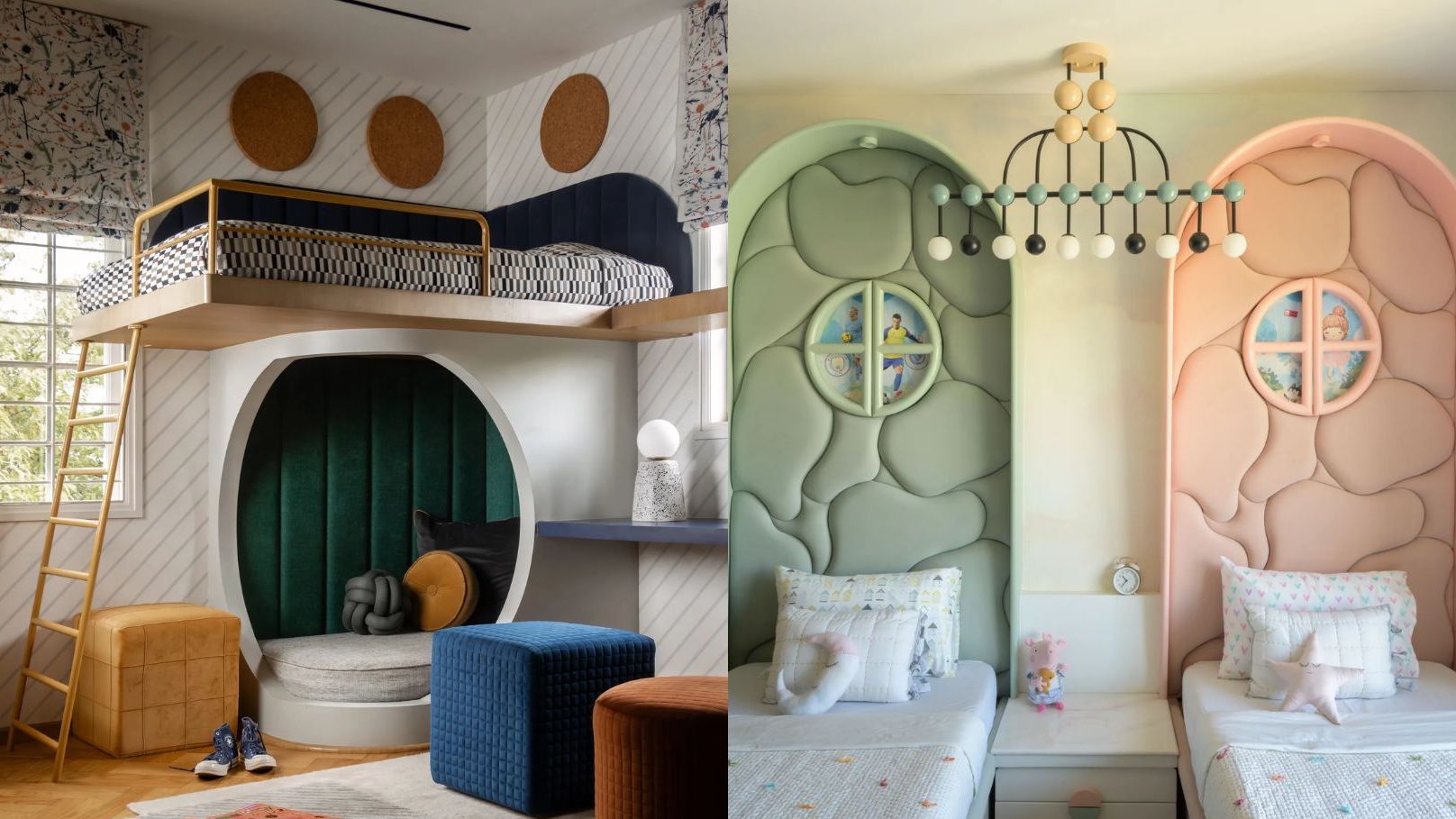 Kids bedroom suite in Noida — creative bunk beds, soft arched headboards and playful alcoves by Decorette